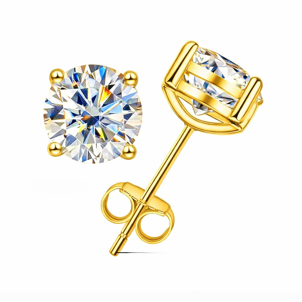 Brinco Solitário Gold 4 Garras Moissanite